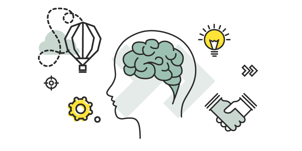 Insieme di icone con al centro una testa stilizzata umana con il suo cervello rappresentando  il fondo di investimento creato per permettere aCredem di entrare nel capitale e accelerare start-up e fintech,